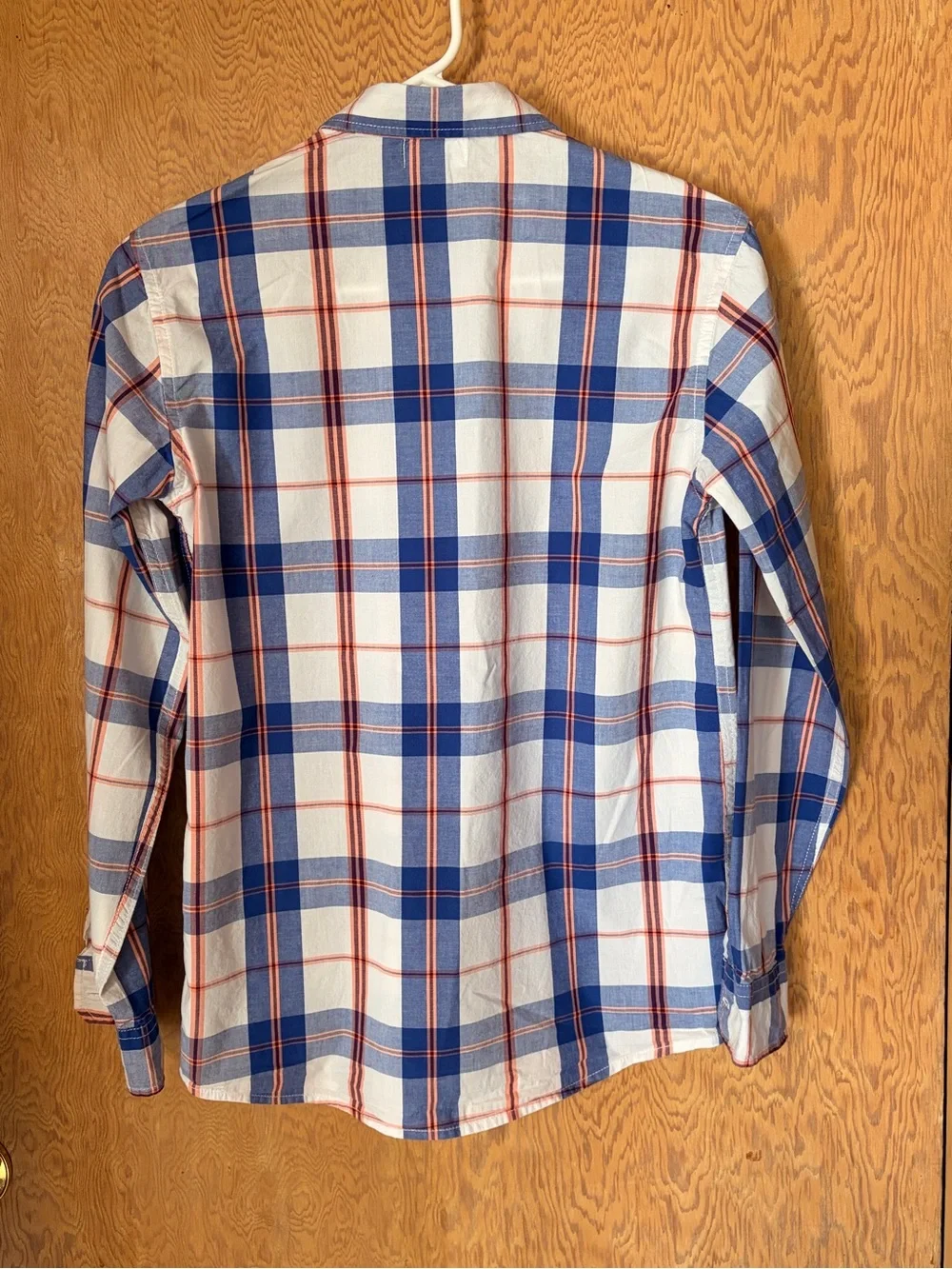 Old Navy Boys Blue, White & Orange Plaid Button-Down Shirt